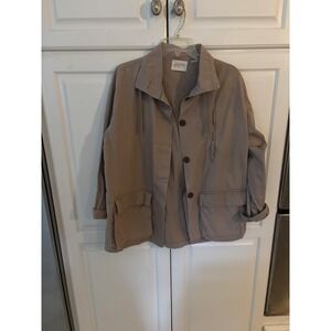 ZEN DANSKIN SPORT Lightweight Utility Jacket Tan Button Front Zip Pocket Women